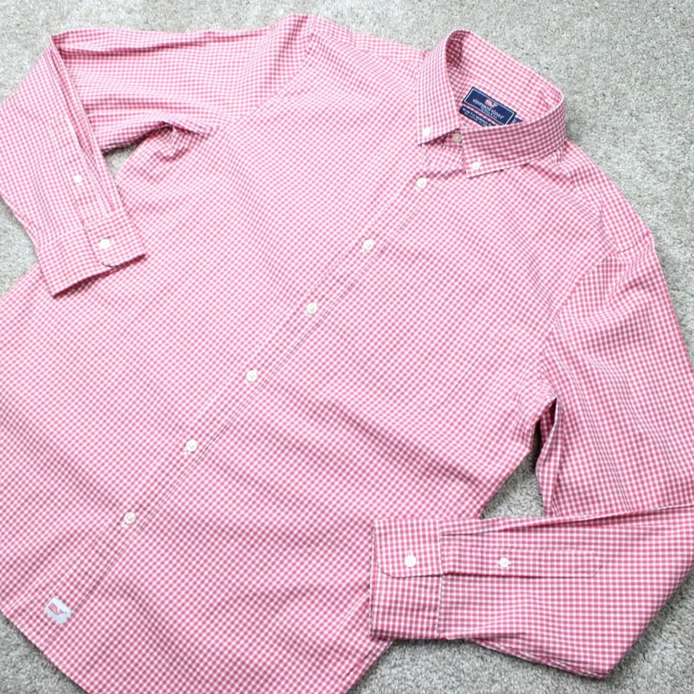 Vineyard Vines Vineyard Vines Murray Shirt Mens Large Red/White Gingham Slim Fit L/S Button-Up Shirt Size US L / EU 52-54 / 3 - 4 Thumbnail