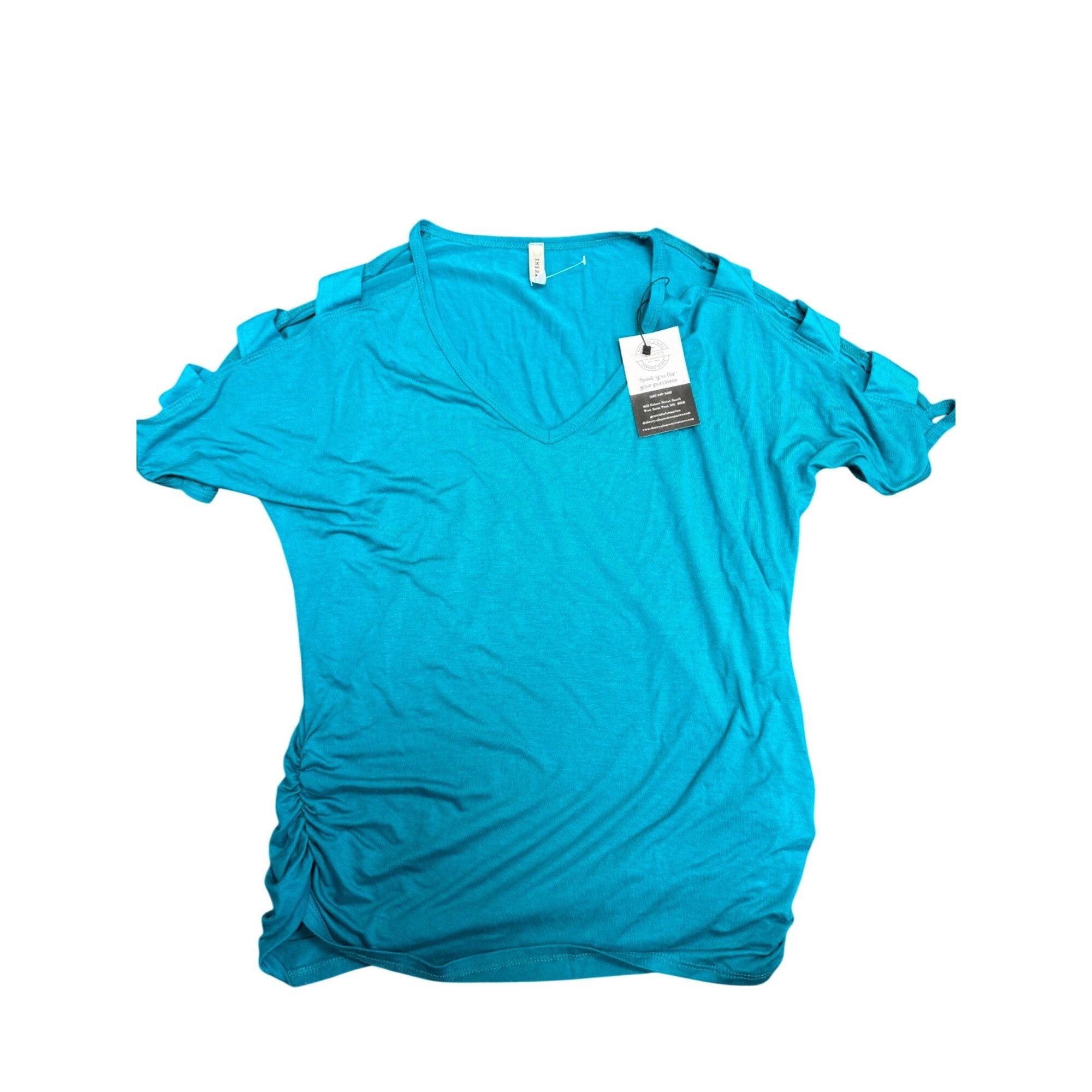 Other Women's Emerald Green Cold Shoulder Top With Side Scrunched Size S / US 4 / IT 40 - 2 Thumbnail