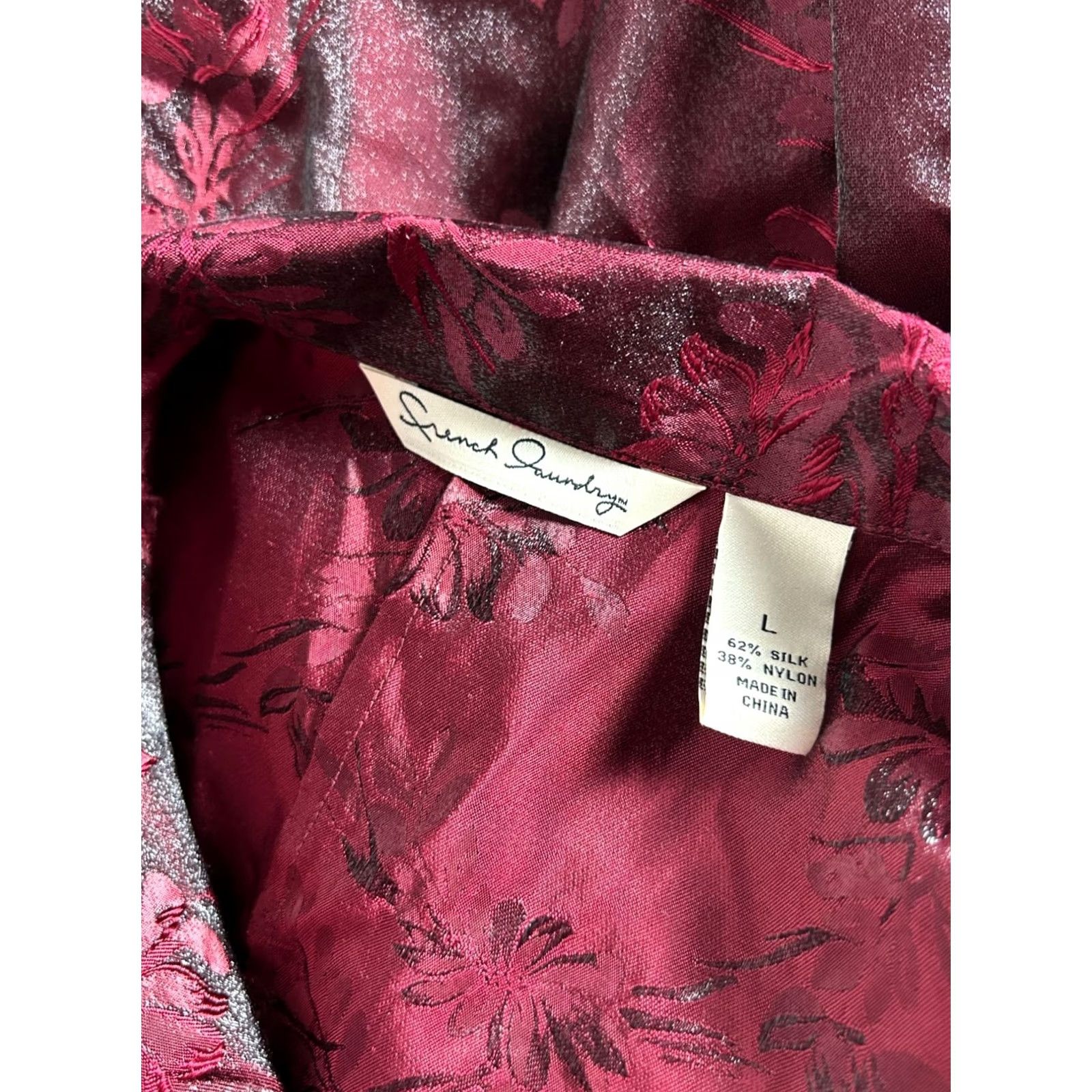 Vintage French Laundry Shirt Large Ruby Red Silk Blend Floral Dressy Button Up New Women Size L / US 10 / IT 46 - 4 Thumbnail
