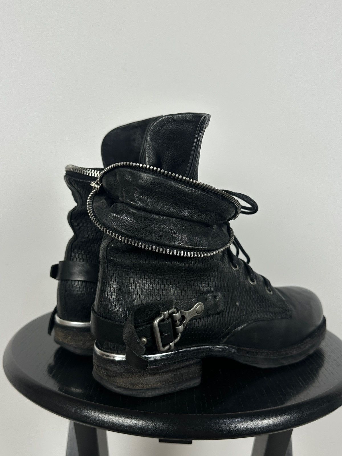 A.S.98 A.S.98. Airstep Black Leather Biker Zip Buckle Ankle Boots Size US 8 / IT 38 - 13 Thumbnail