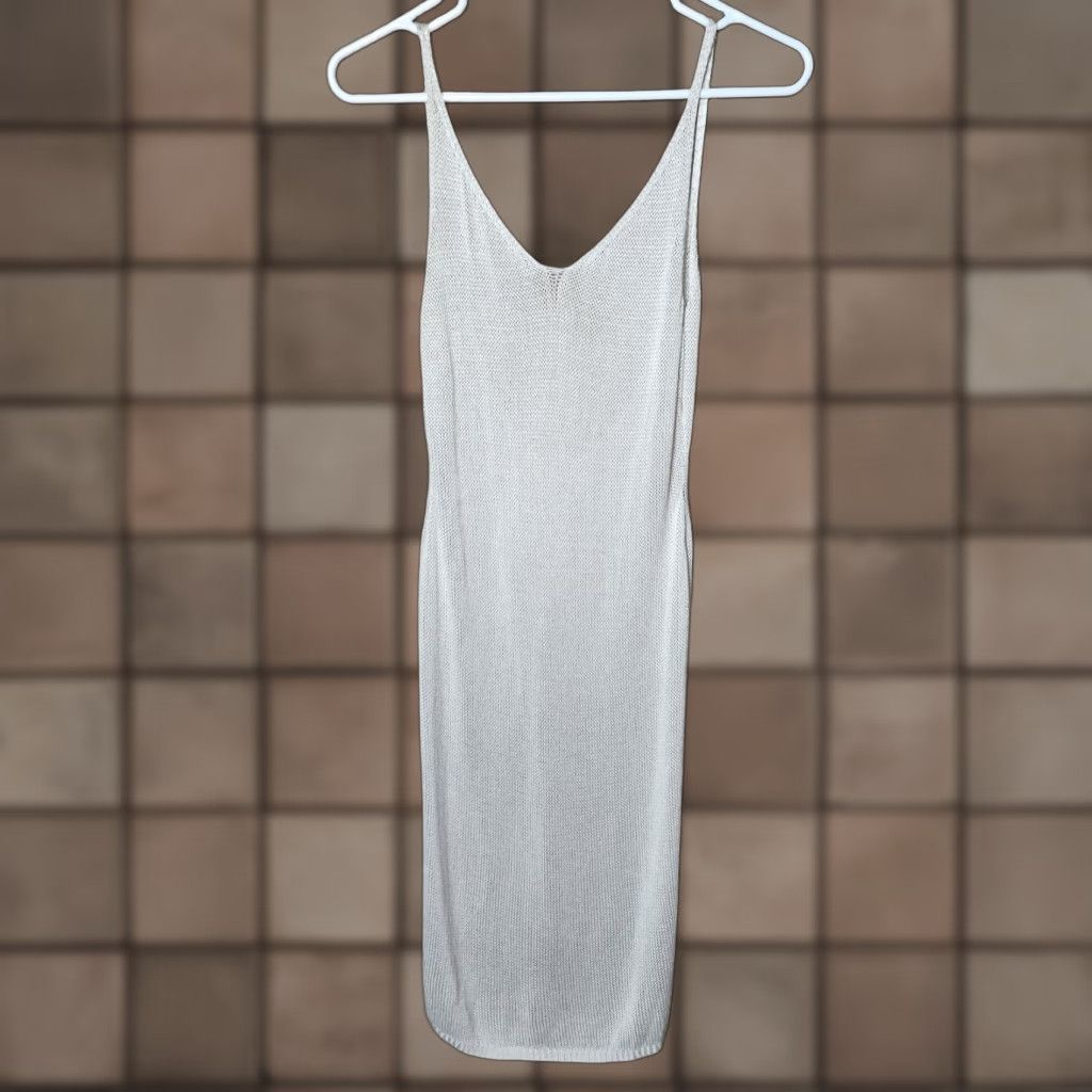 Vintage Womens |S| Beige Lightweight Open Knit Side Slit Knee Length Tank Cover-Up Shirt Size ONE SIZE - 1 Thumbnail