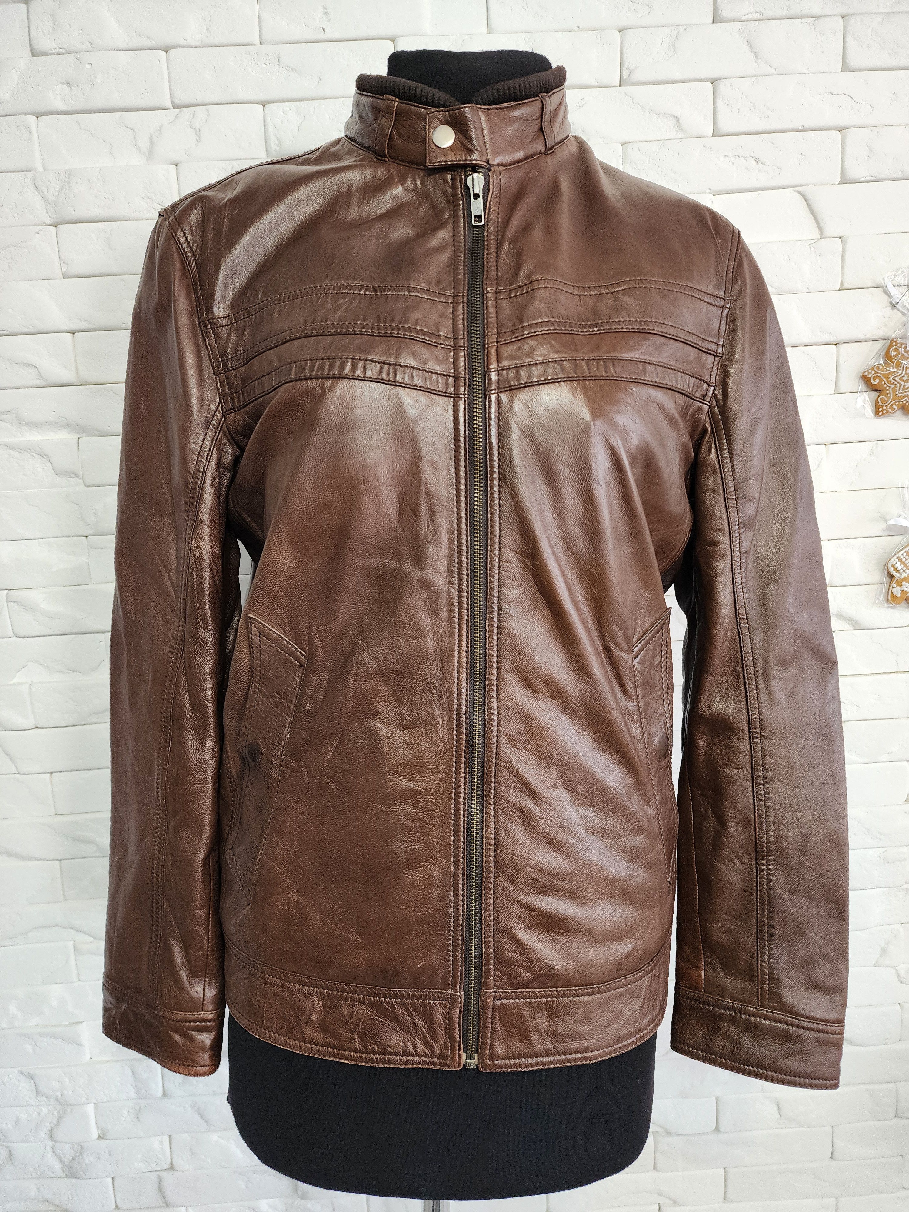 Other Men's Brown Genuine Leather Jacket: Zip Pockets Size US M / EU 48-50 / 2 - 1 Thumbnail