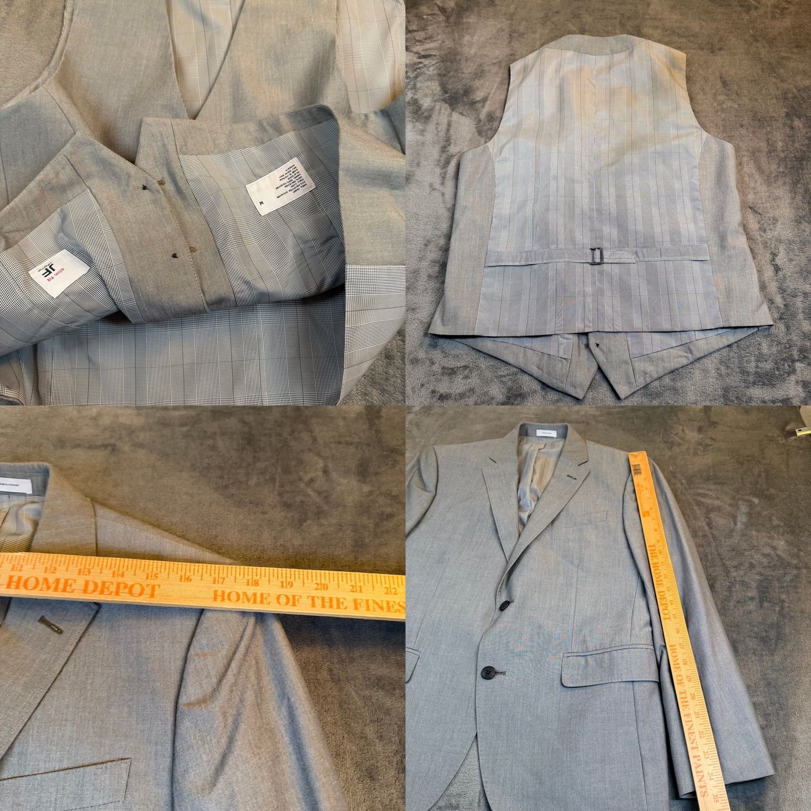 Vintage J.Ferrar Slim Fit Suit Jacket & Vest 42 Short Gray Two Piece Set Mens Size US 42 / EU 58 - 8 Thumbnail