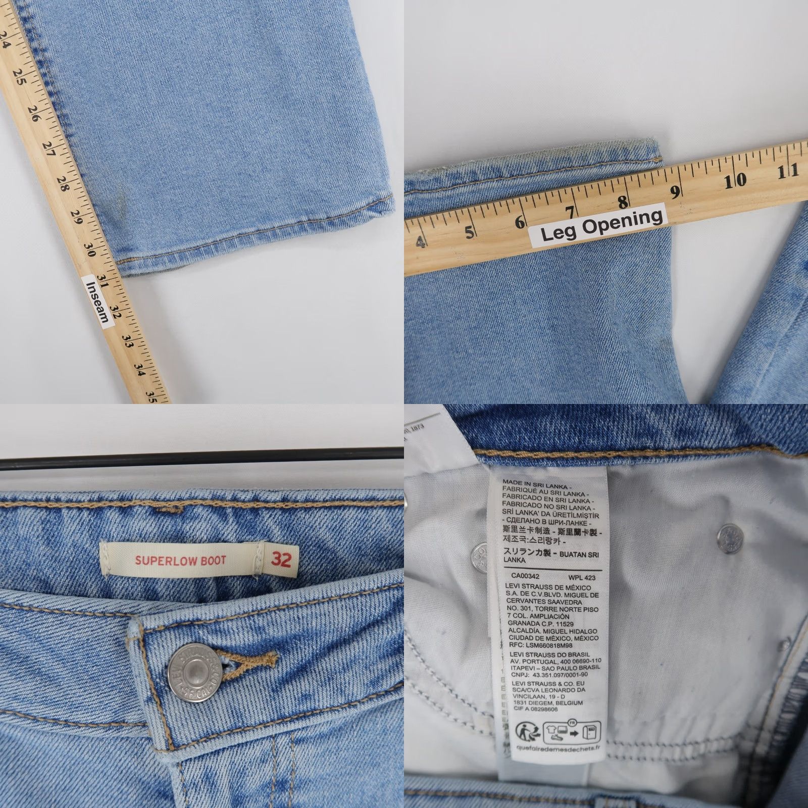 Levi's Levi'S Superlow Boot Jeans Womens 32 Blue Distressed Low Rise Bootcut Stretch Size 24" / US 00 / IT 34 - 8 Thumbnail