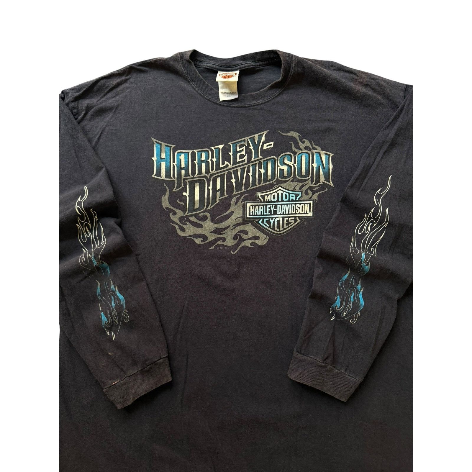Harley Davidson Vintage Harley Davidson Navy Blue Flame Long Sleeve Size US XXL / EU 58 / 5 - 3 Thumbnail