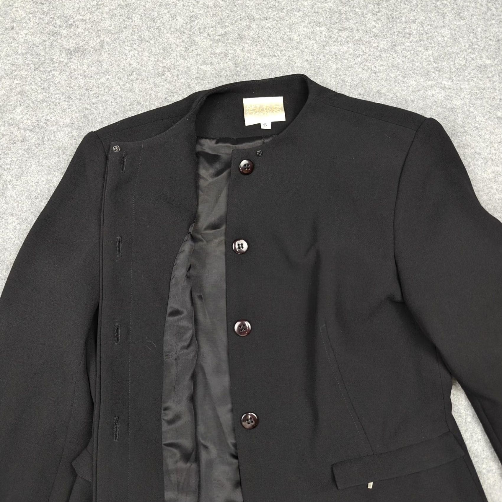 Vintage Cache Coat Womens 6 Black Crepe Collarless Single Breasted Lined Made USA Size M / US 6-8 / IT 42-44 - 3 Thumbnail