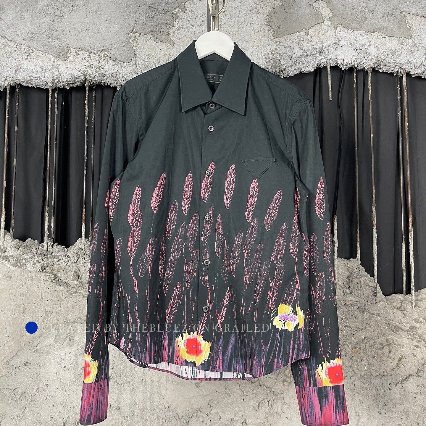 Prada Black Floral Print Button Up Shirt Size US M / EU 48-50 / 2 - 1 Thumbnail