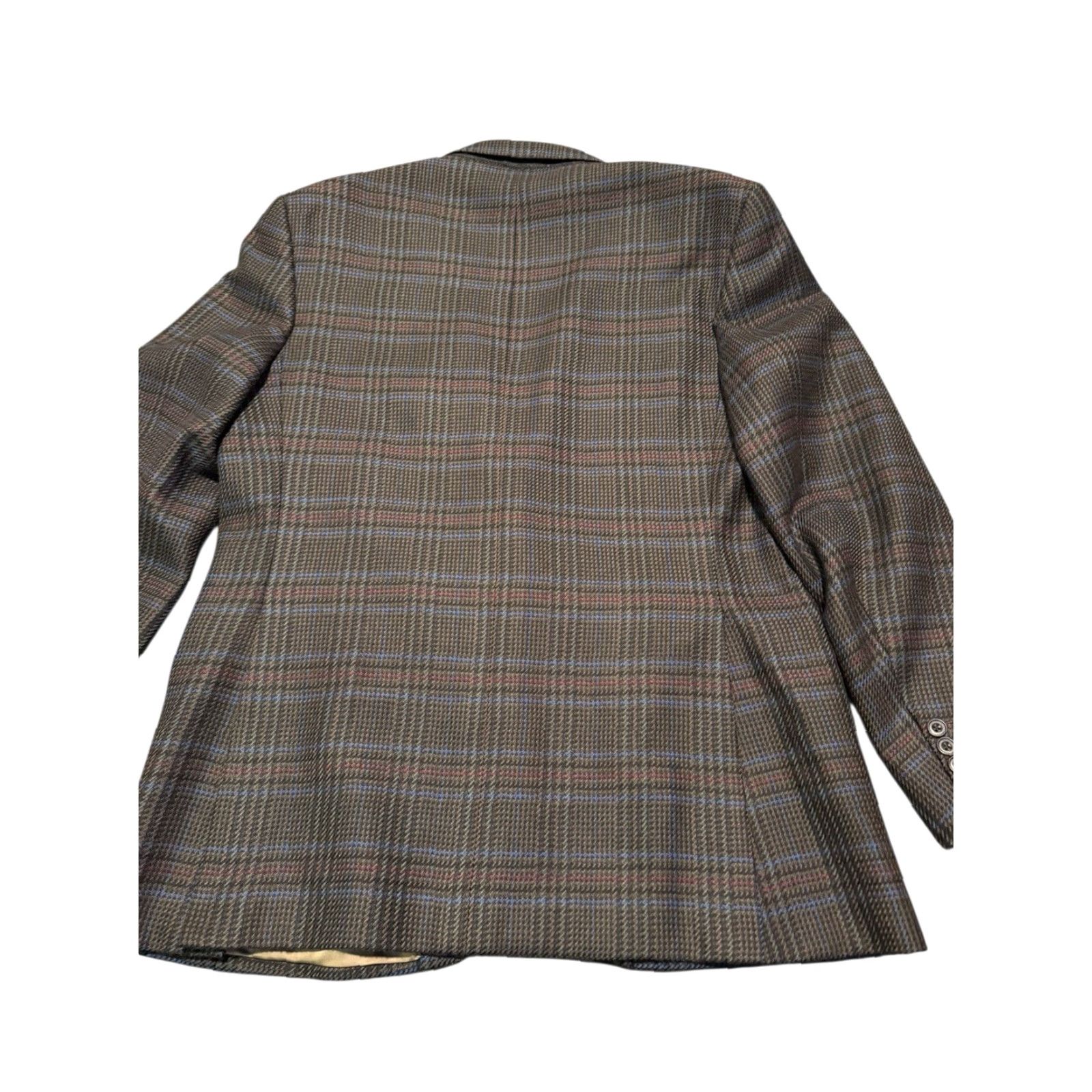 Aquascutum VINTAGE Aquascutum London Sport Coat Blazer 44R Men Wool Glen Plaid Prince of Wales Brown Blue Size 44R - 7 Thumbnail