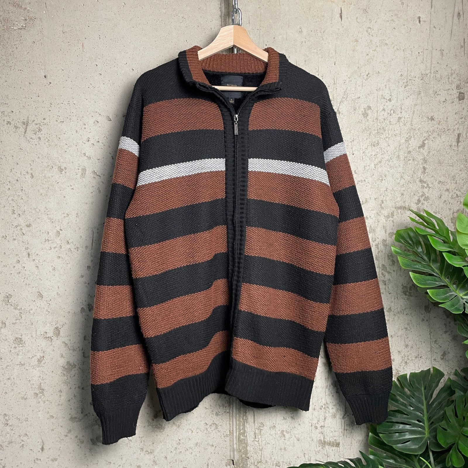 Other Six Lincoln Fleece Lined Striped Full Zip Knit Large Sweater Size US L / EU 52-54 / 3 - 1 Thumbnail