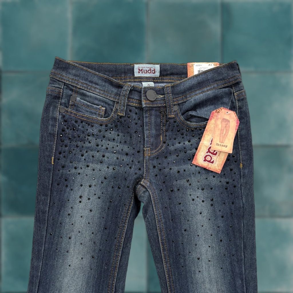 Vintage Mudd Blue Jeans Skinny Junior 0 Low Rise Stretch Studded Rhinestone Embroidered 5-Pocket Denim N/A Womens? Size 25" / US 0 / IT 36 - 1 Thumbnail
