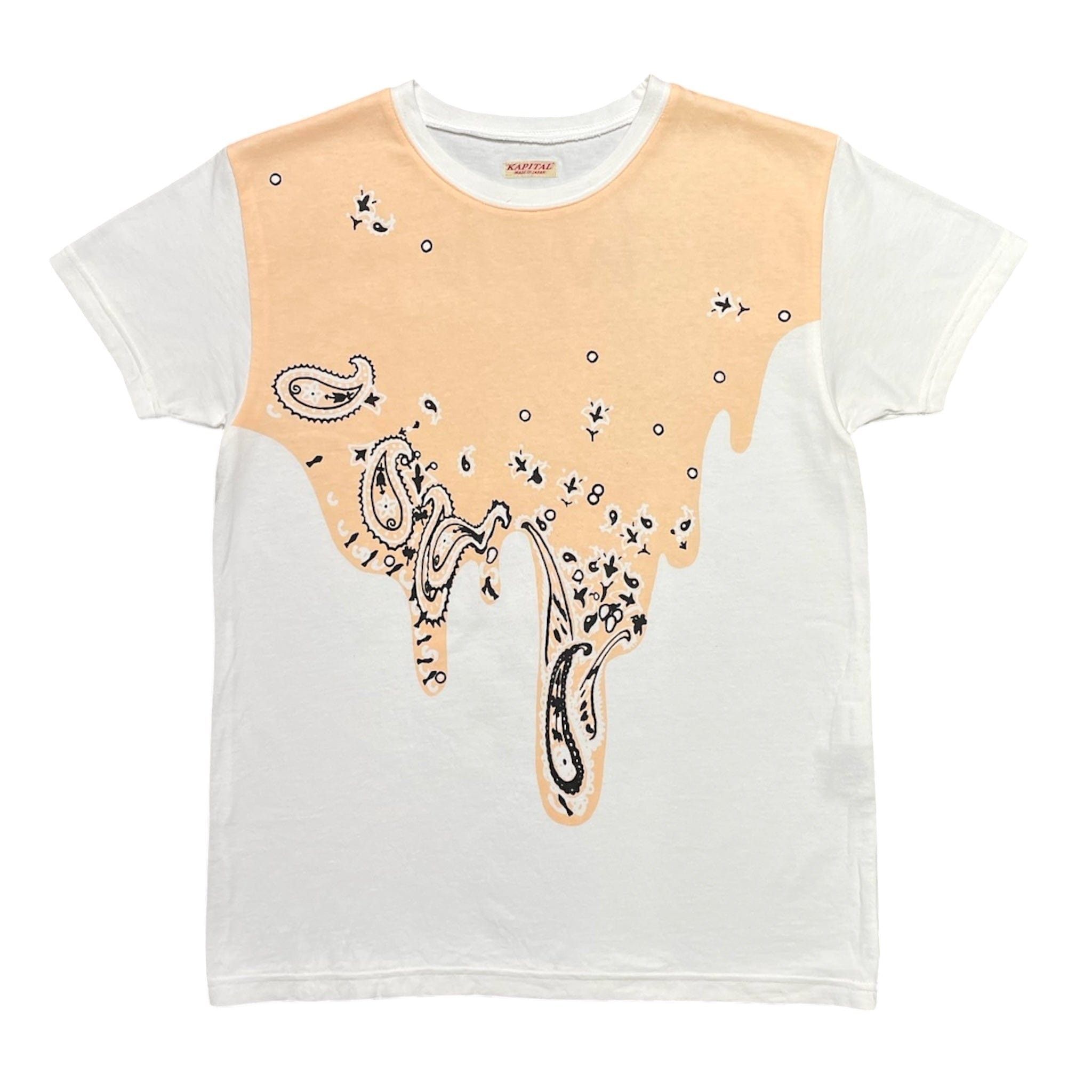 Bandana Drip Short Sleeve Tee Shirt White Peach