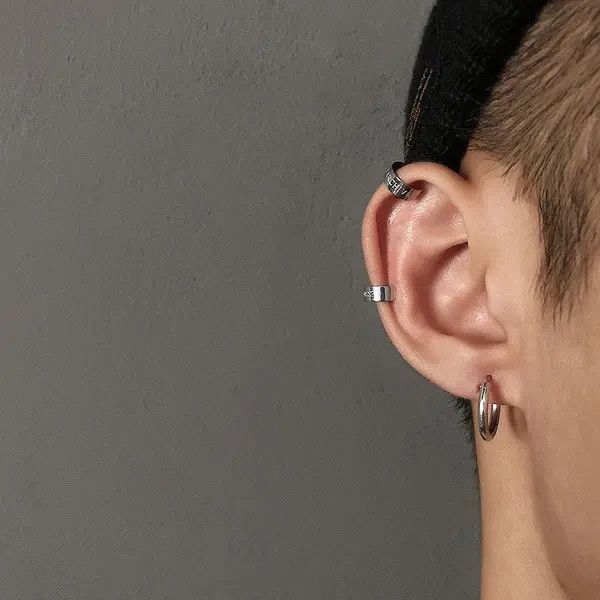 Jewelry Fashion Alphabet Men's Titanium Steel Ear Clips Size ONE SIZE - 7 Thumbnail