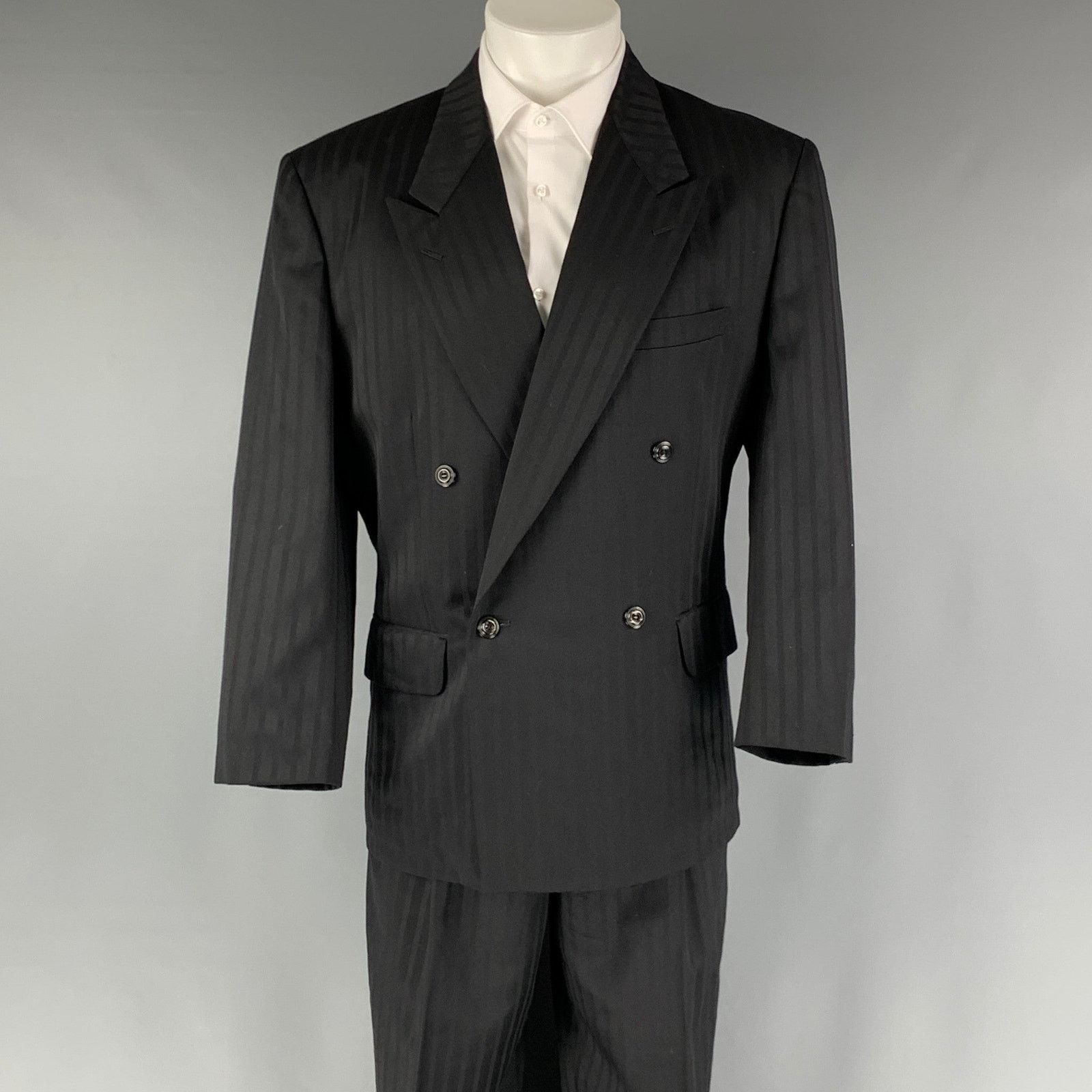 Matsuda MATSUDA Size S Black Stripe Wool Double Breasted 30 29 Suit Size 42R - 1 Thumbnail