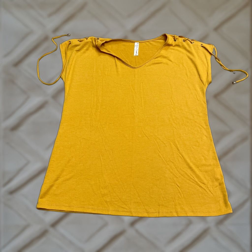 Vintage Perseption Concept Blouse Womens Small Mustard V-Neck Tie Stretch Casual Top Size S / US 4 / IT 40 - 1 Thumbnail