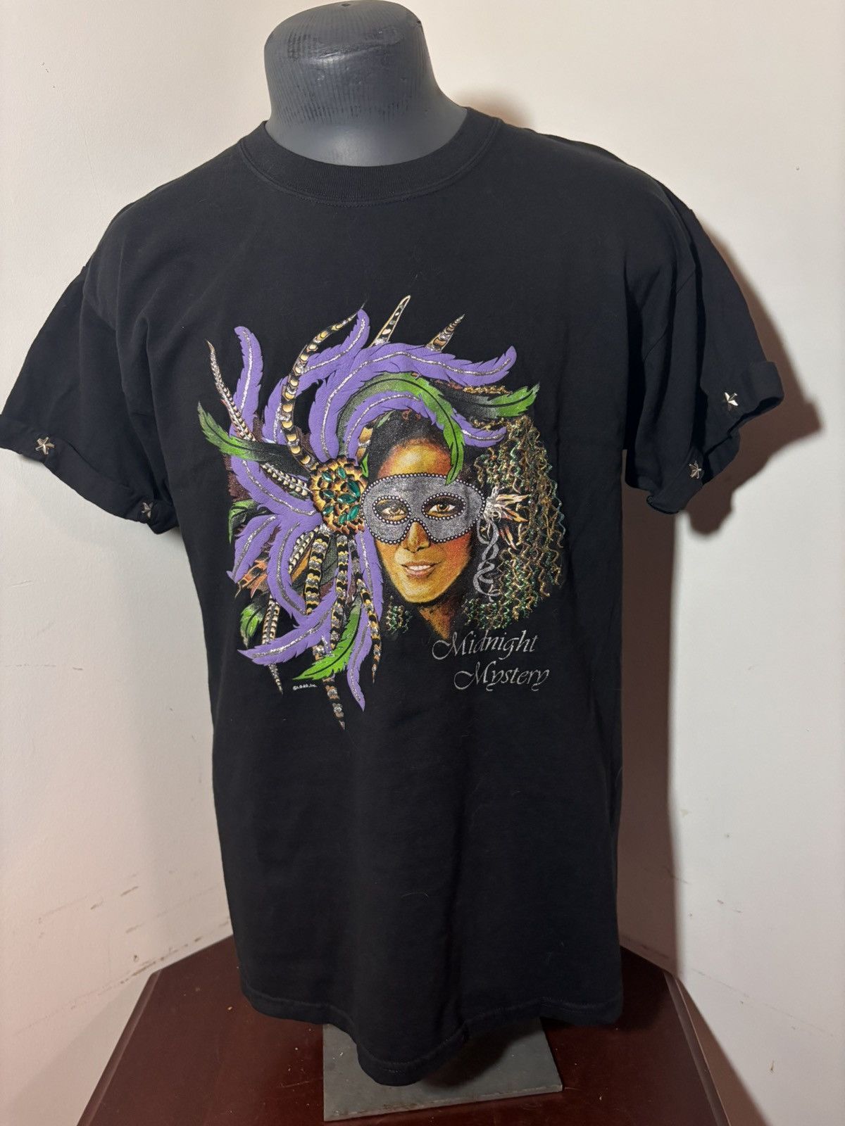 Designer × Gildan × Vintage Vintage 90s mardi gras shirt w/ stars on sleeve Size L / US 10 / IT 46 - 2 Thumbnail