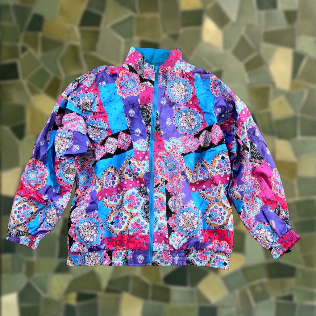 Vintage Vtg Amanda Smith Sport Nylon Pink Blue Purple Floral Paisley Zip Pocket Jacket L Size L / US 10 / IT 46 - 1 Thumbnail