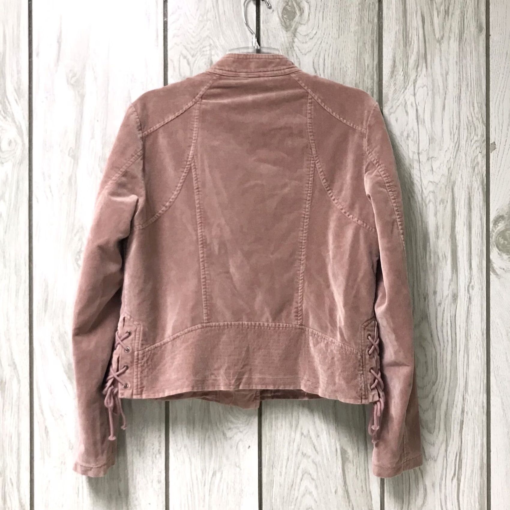 Vintage Maurices Women Rosy Brown Velvet Cropped Asymmetrical Zip Moto Jacket L Size L / US 10 / IT 46 - 2 Thumbnail