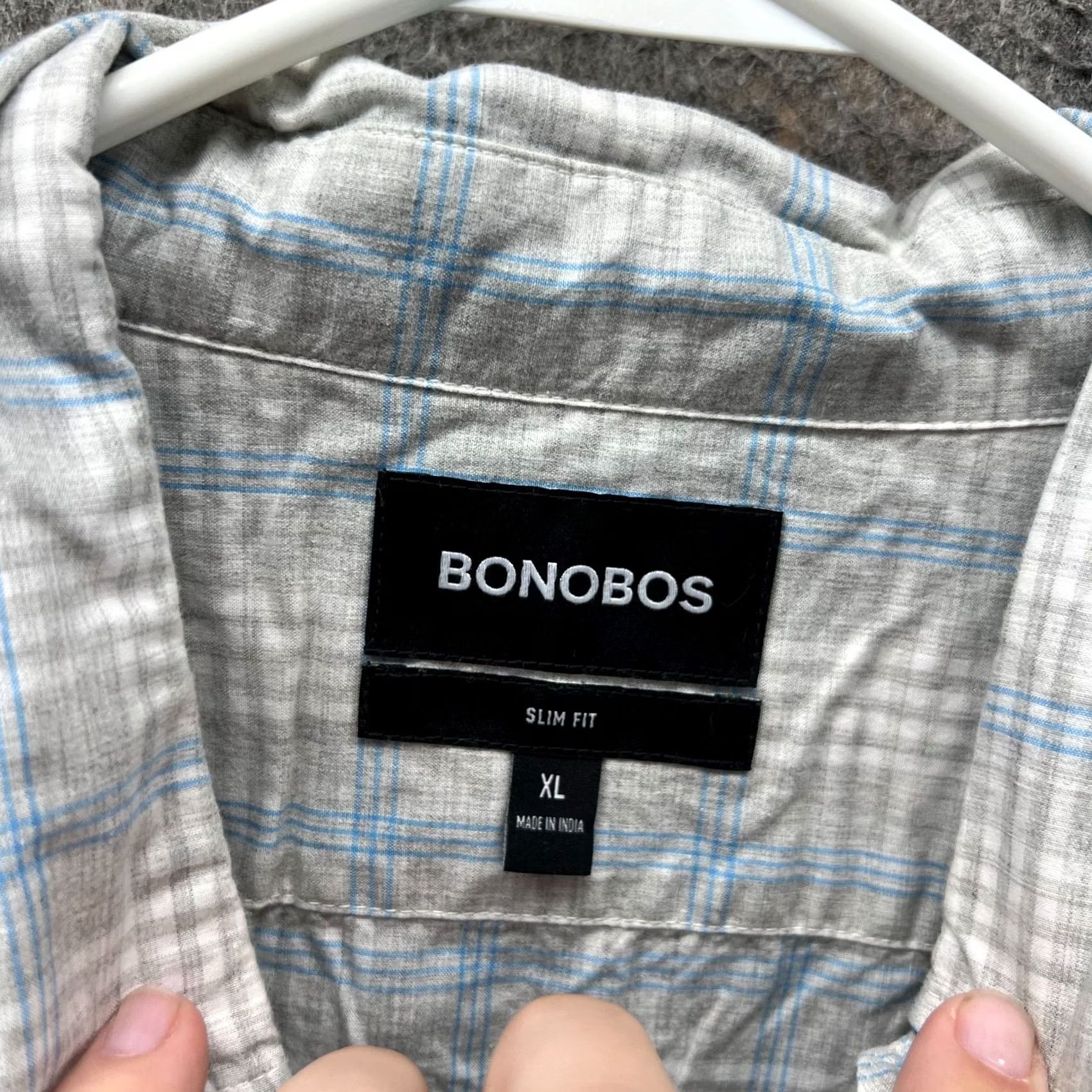 Bonobos Bonobos Shirt Mens XL Gray Blue Button-Down Preppy Slim Plaid Oxford Shirt Size 46R - 5 Thumbnail