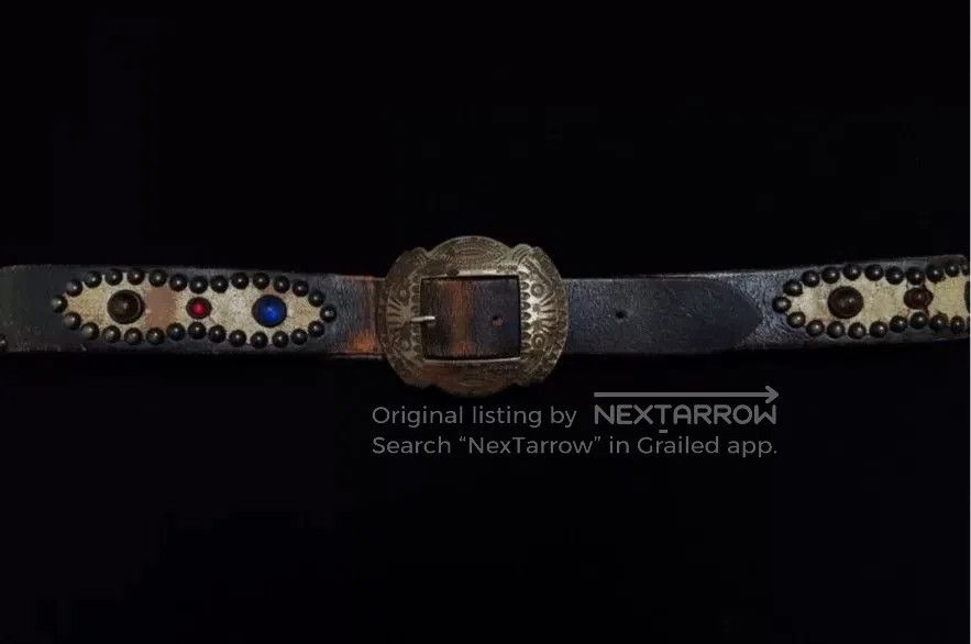 RRL Ralph Lauren Vintage Double RL Studded Leather Belt. Size ONE SIZE - 2 Thumbnail