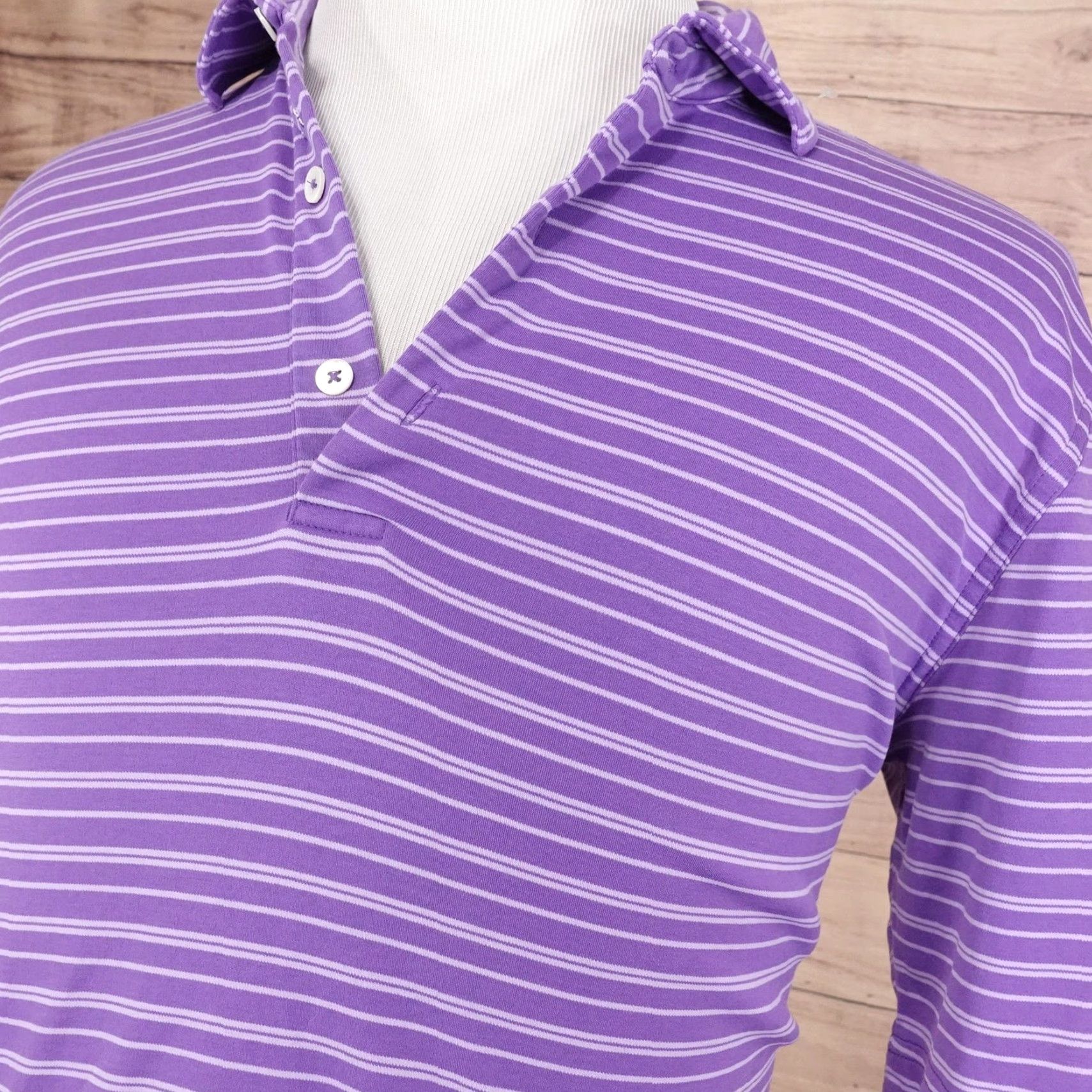 Vintage Bobby Jones Polo Shirt Men Medium Purple Striped Golf 100% Pima Cotton Casual Short Sleeve Size US M / EU 48-50 / 2 - 2 Thumbnail