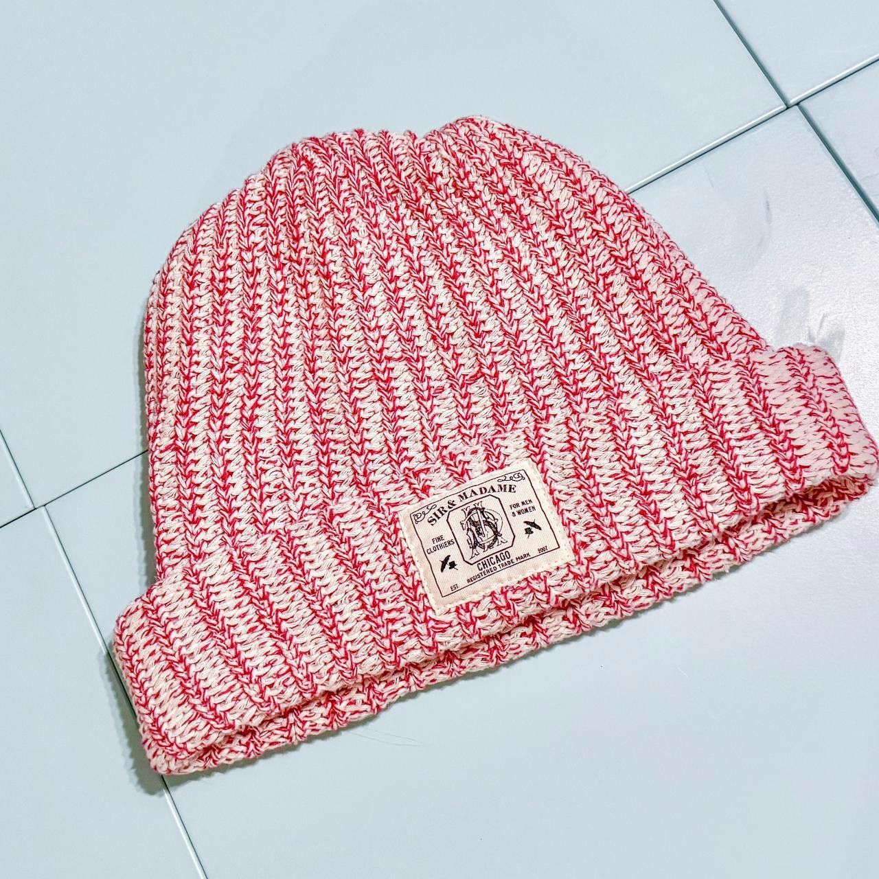 Designer Sir & Madame Chicago Red & White 100% Cotton Beanie Size ONE SIZE - 1 Thumbnail