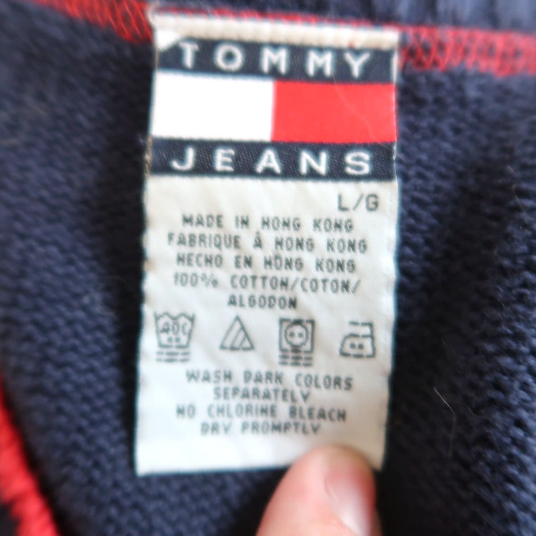 VINTAGE Tommy Hilfiger Sweater Dress Shirt Dress Knit 100% Cotton Navy Red Striped L Womens