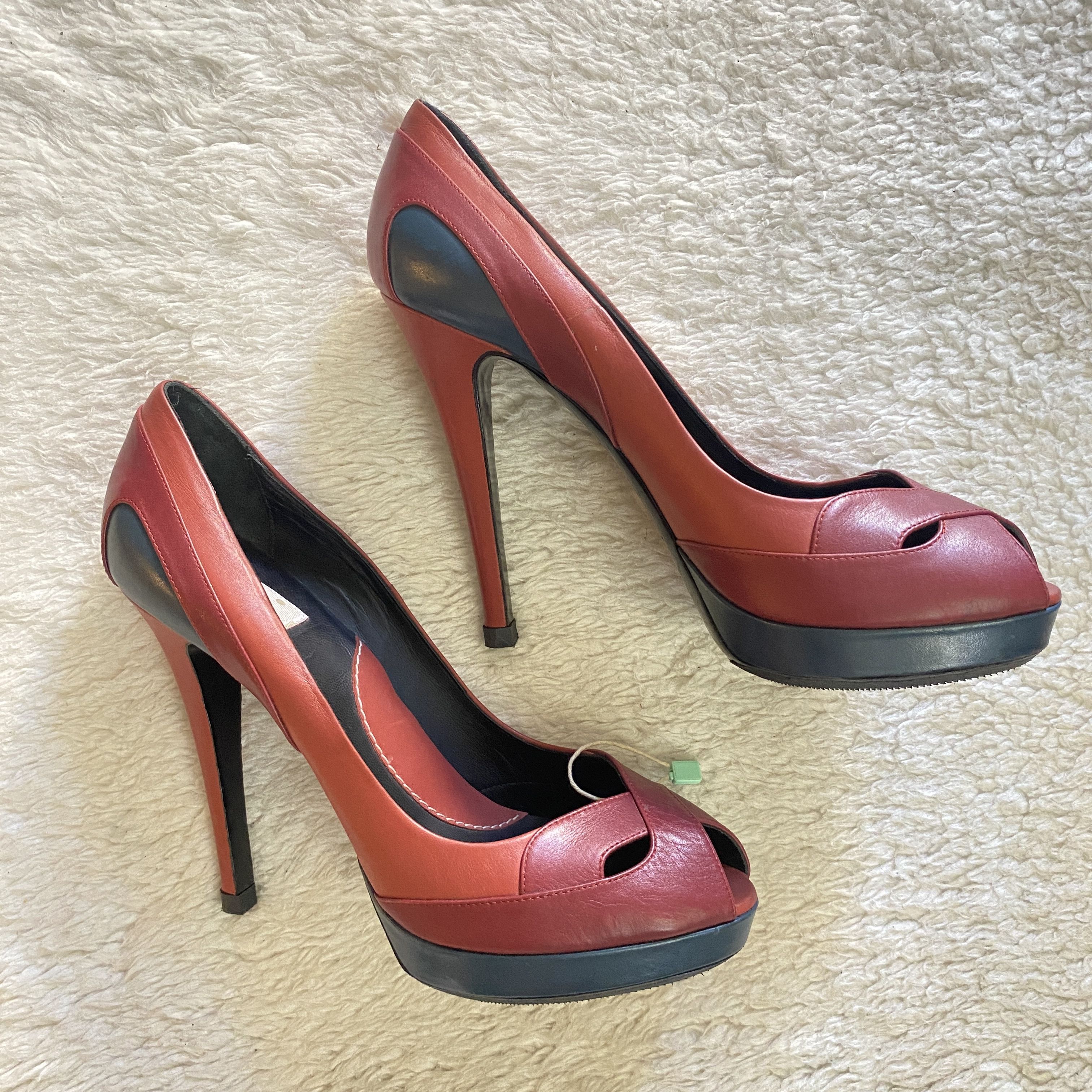 Kenzo KENZO Burgundy & Blue Leather Open Toe Heels Size US 9 / IT 39 - 2 Thumbnail