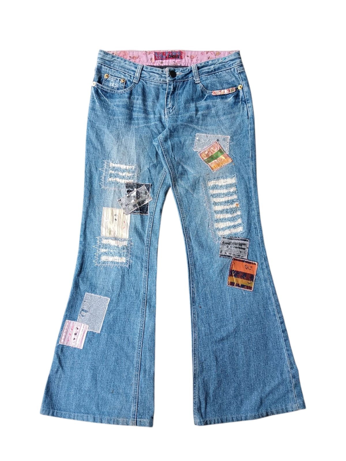 Japanese Brand Vintage St.cross patch work flare denim pants Size US 31 - 1 Thumbnail