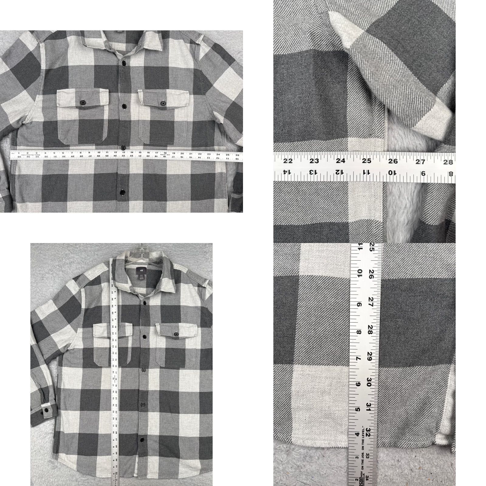 H&M H&M Shirt Men 2XL Gray White Plaid Flannel Button-Up Pockets Wool Blend Casual Workwear Mid Weight 3-Pocket Button Up Mens Size US XXL / EU 58 / 5 - 8 Thumbnail