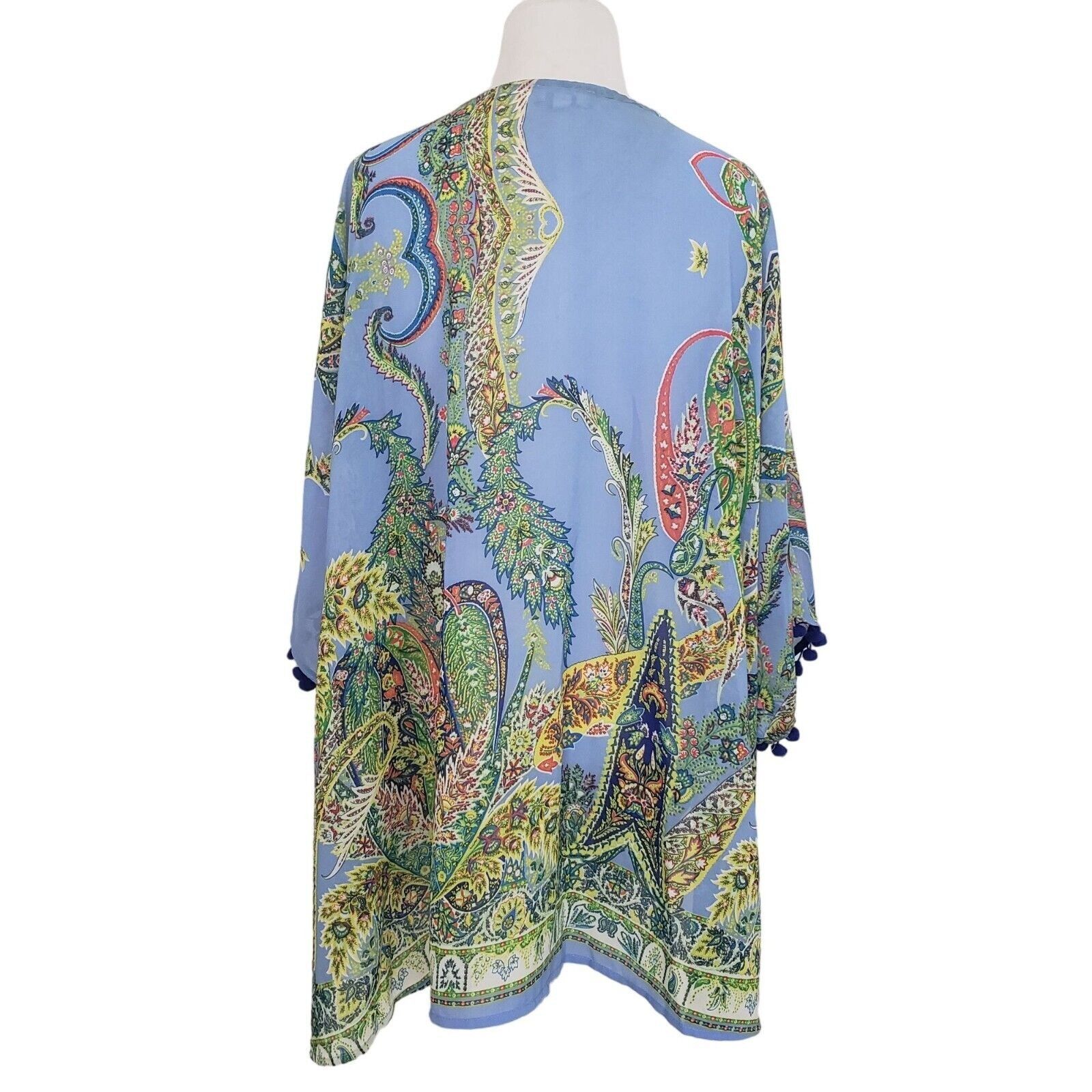 Designer Umgee Floral Kimono Womens Size M/Large Blue Paisley Boho Size L / US 10 / IT 46 - 7 Thumbnail