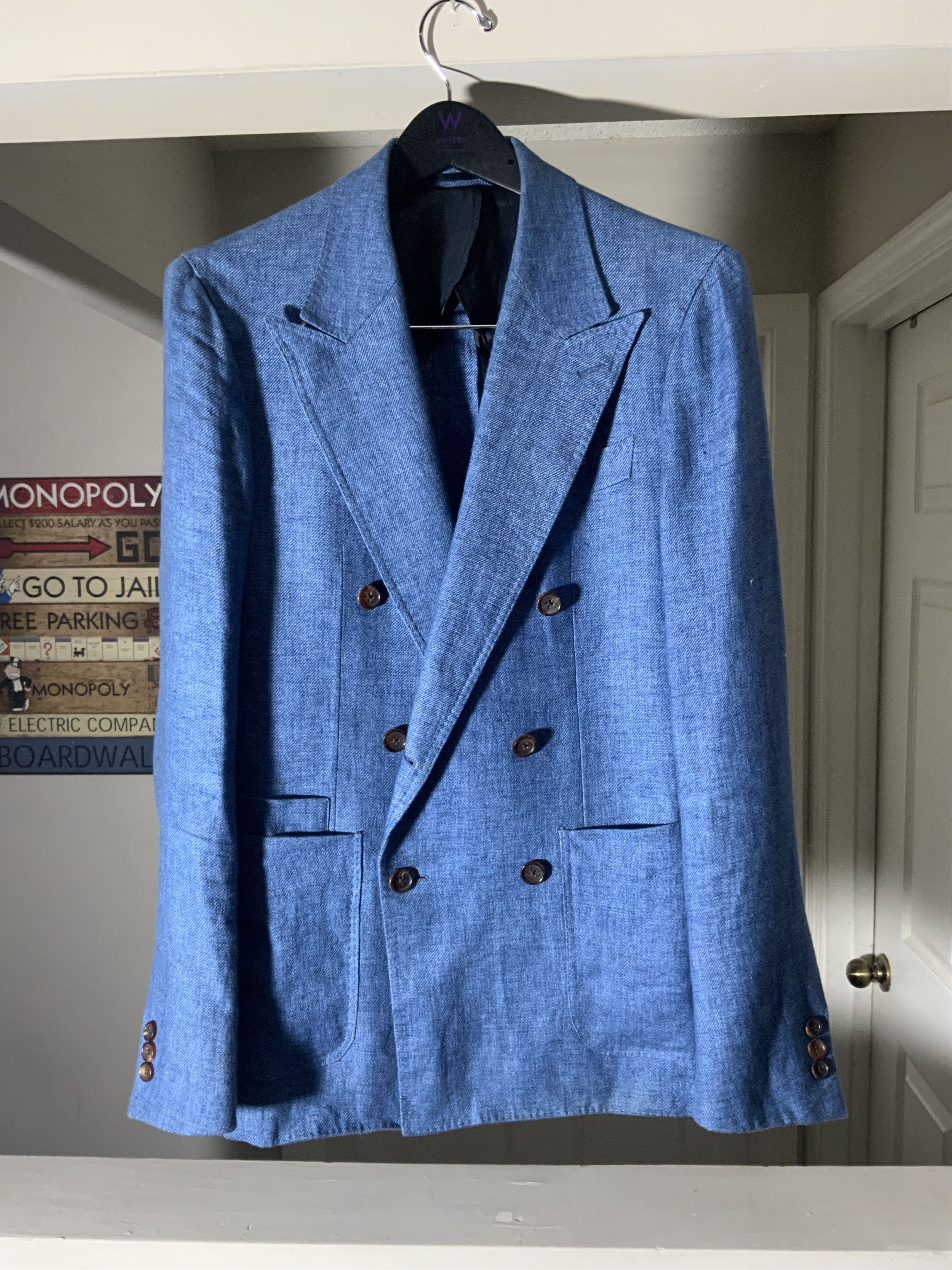 Spier & Mackay Spier&Mackay Denim Blue Linen Double Breasted Sportscoat 6X1 Size 36R - 6 Thumbnail