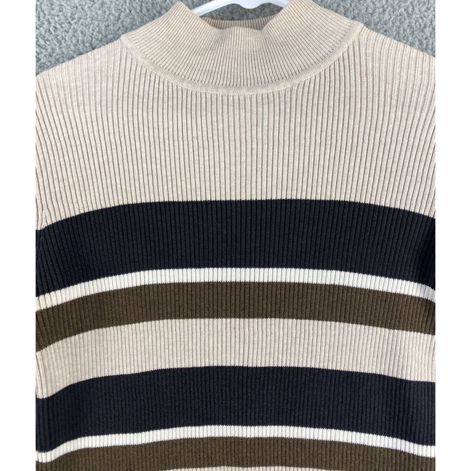Croft & Barrow Croft & Barrow Women's Sweater Pullover Size M Tan & Cream Cotton Waffle-Knit High Neck Long Sleeve Size M / US 6-8 / IT 42-44 - 2 Thumbnail