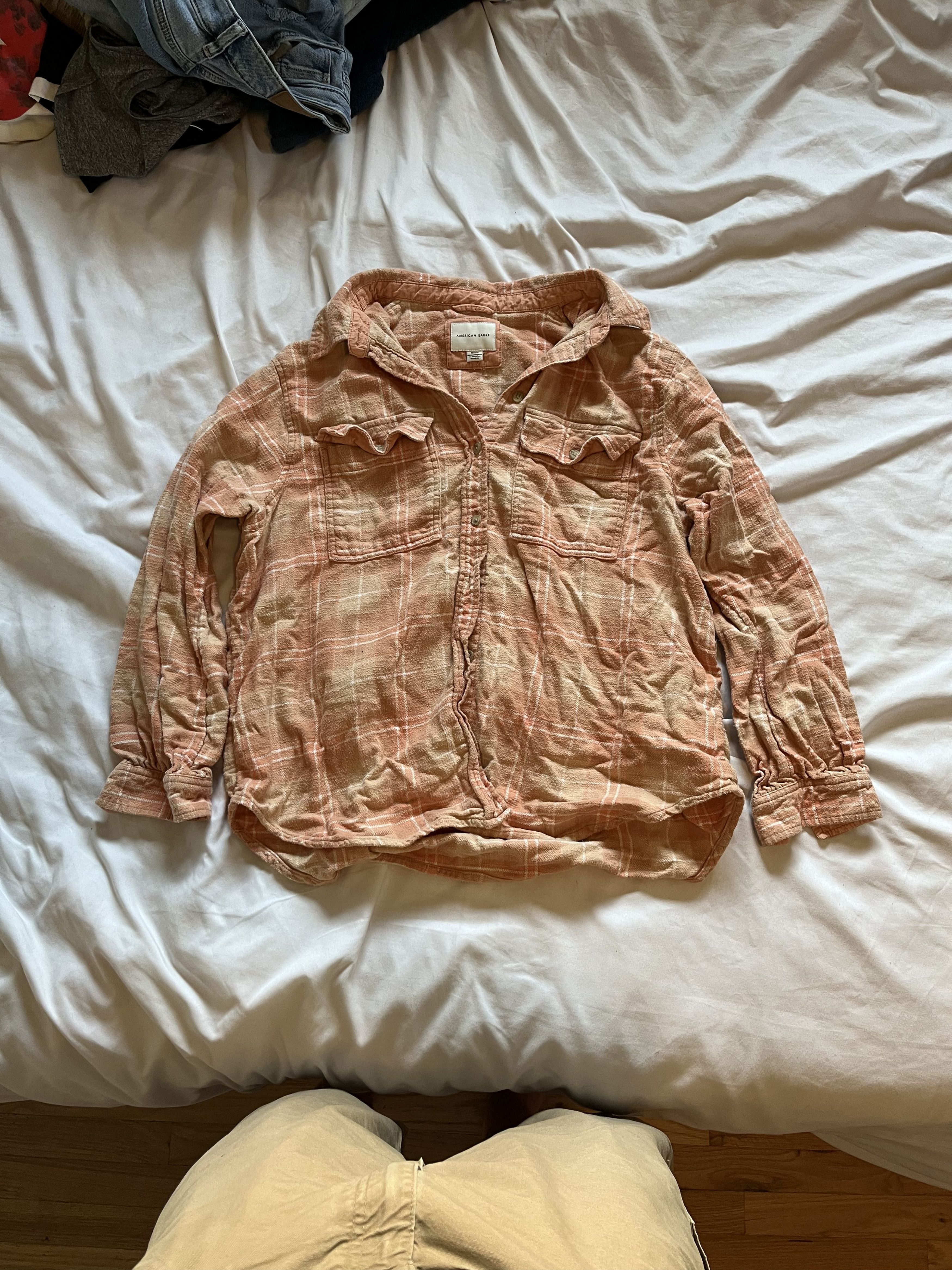 American Eagle Outfitters American Eagle Orange and White Flannel Shirt Size M / US 6-8 / IT 42-44 - 1 Thumbnail