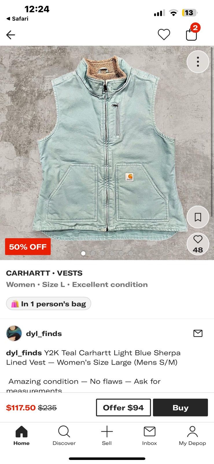 Carhartt Y2K Teal Carhartt Light Blue Sherpa lined Vest Size US XS / EU 42 / 0 - 3 Thumbnail