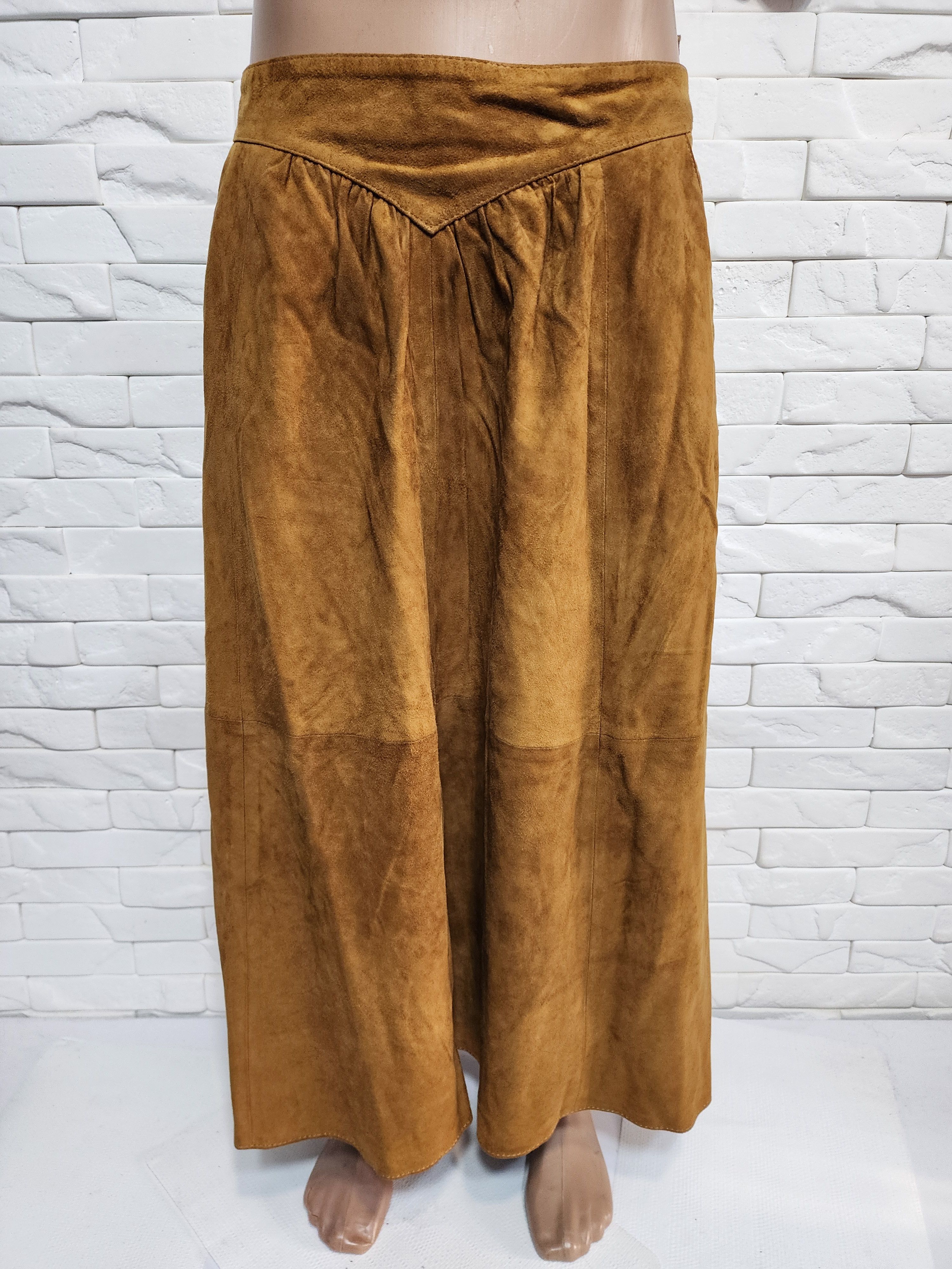 Uniqlo Brown Flared Leather Skirt with Pockets. Size 33" - 1 Thumbnail