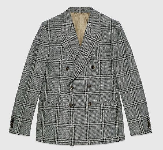 o1mt1gz0525 Horsebit Check Wool Jacket in Gray/Black