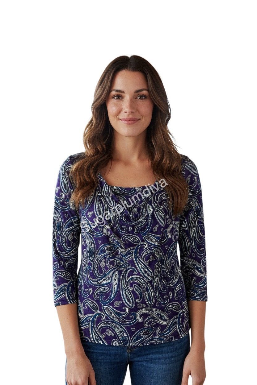 Michael Kors Michael Kors Purple 3/4 Sleeve Italian Paisley Blouse MEDIUM Size M / US 6-8 / IT 42-44 - 2 Thumbnail