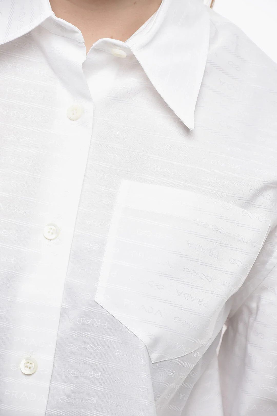 Prada og1mm0426 Jacquard Poplin Shirt in White Size S / US 4 / IT 40 - 3 Thumbnail