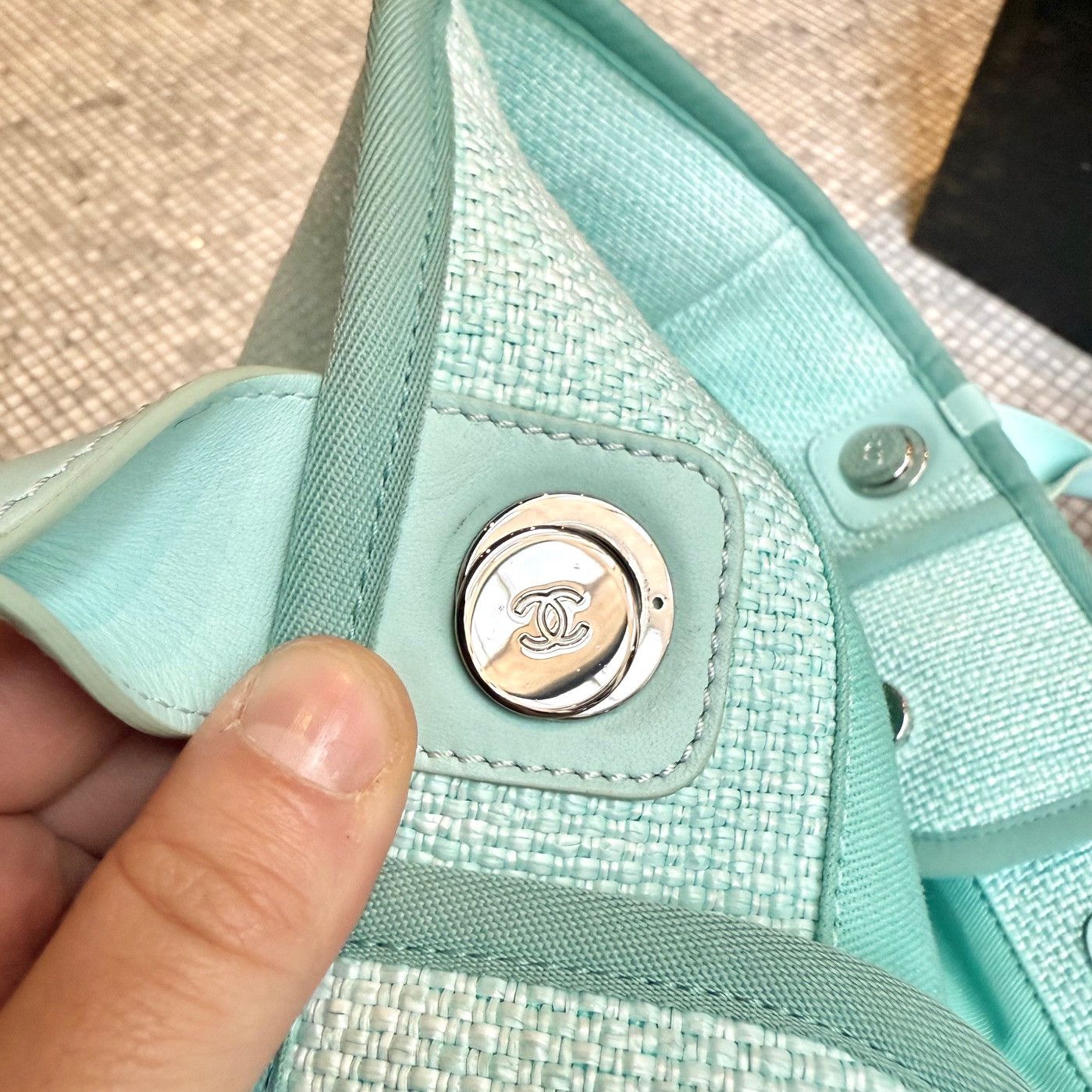 Chanel Chanel Turquoise Woven Straw Large Deauville Tote Bag Size ONE SIZE - 14 Thumbnail