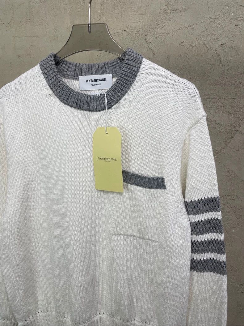 Thom Browne Thom browne White four-striped round-neck knitted sweater 2 Size US XXS / EU 40 - 3 Thumbnail