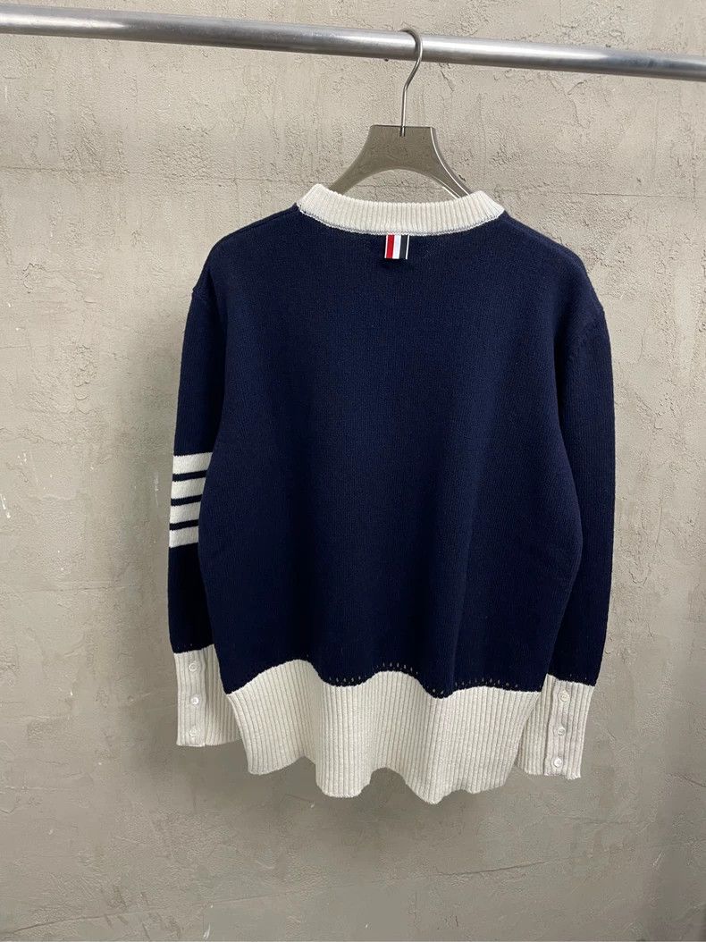 Thom Browne Thom browne Dark blue four-striped round-neck wool sweater Size US S / EU 44-46 / 1 - 2 Thumbnail