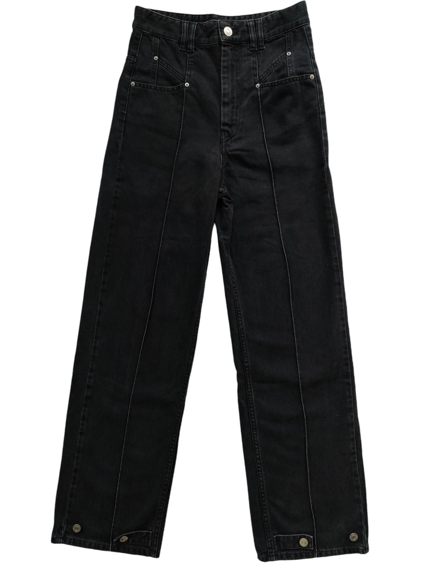 Isabel Marant Black Straight Leg Jeans With Adjustable Tack At Bottom Size 25" / US 0 / IT 36 - 1 Thumbnail