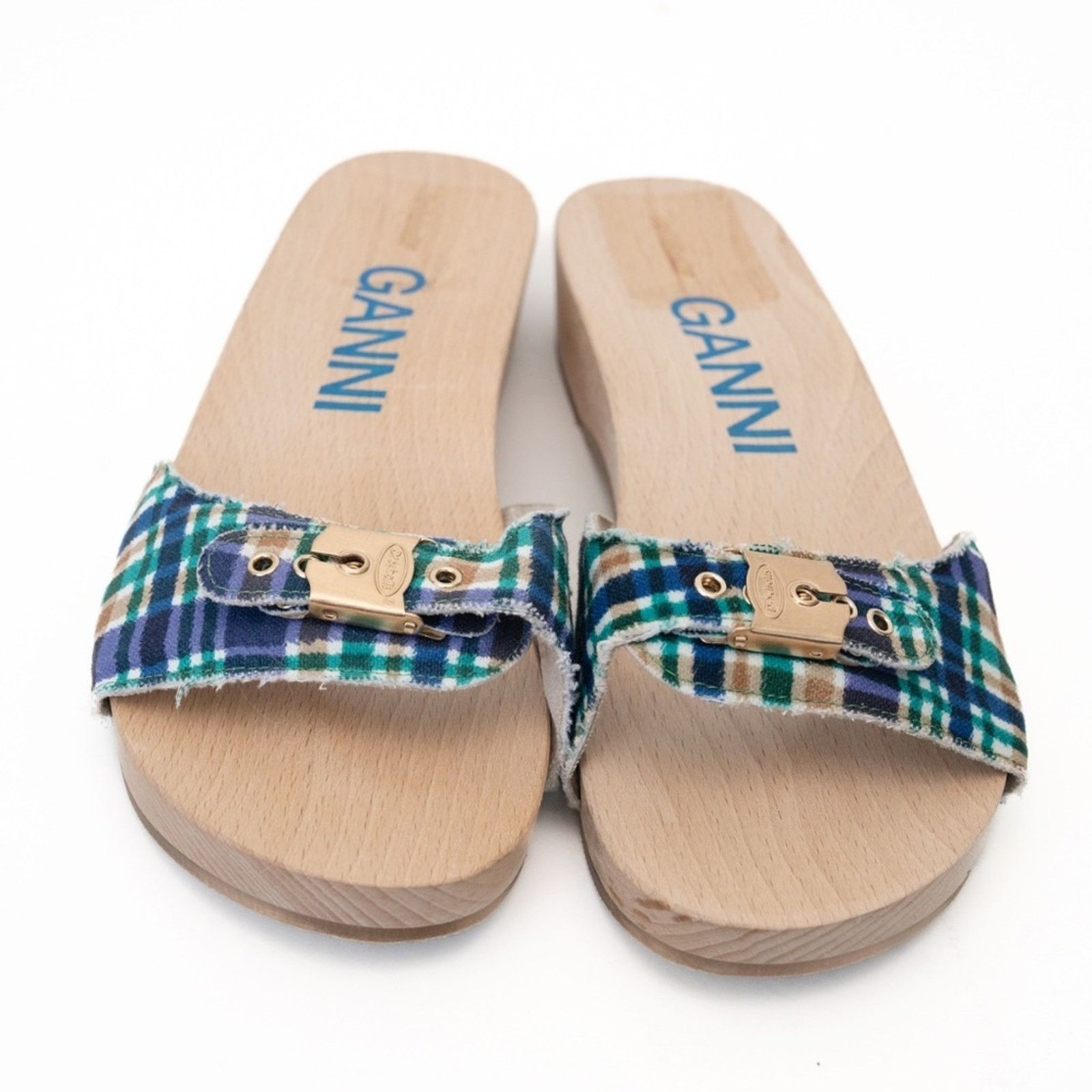 Ganni Ganni X Scholl. Wooden Clogs in Check Blue Iris. Size US 11 / IT 41 - 2 Thumbnail