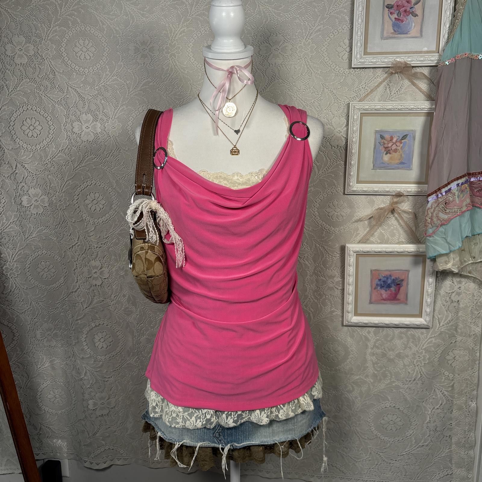 Cartoon Network y2k office siren pink blouse top with ring details Size L / US 10 / IT 46 - 1 Thumbnail