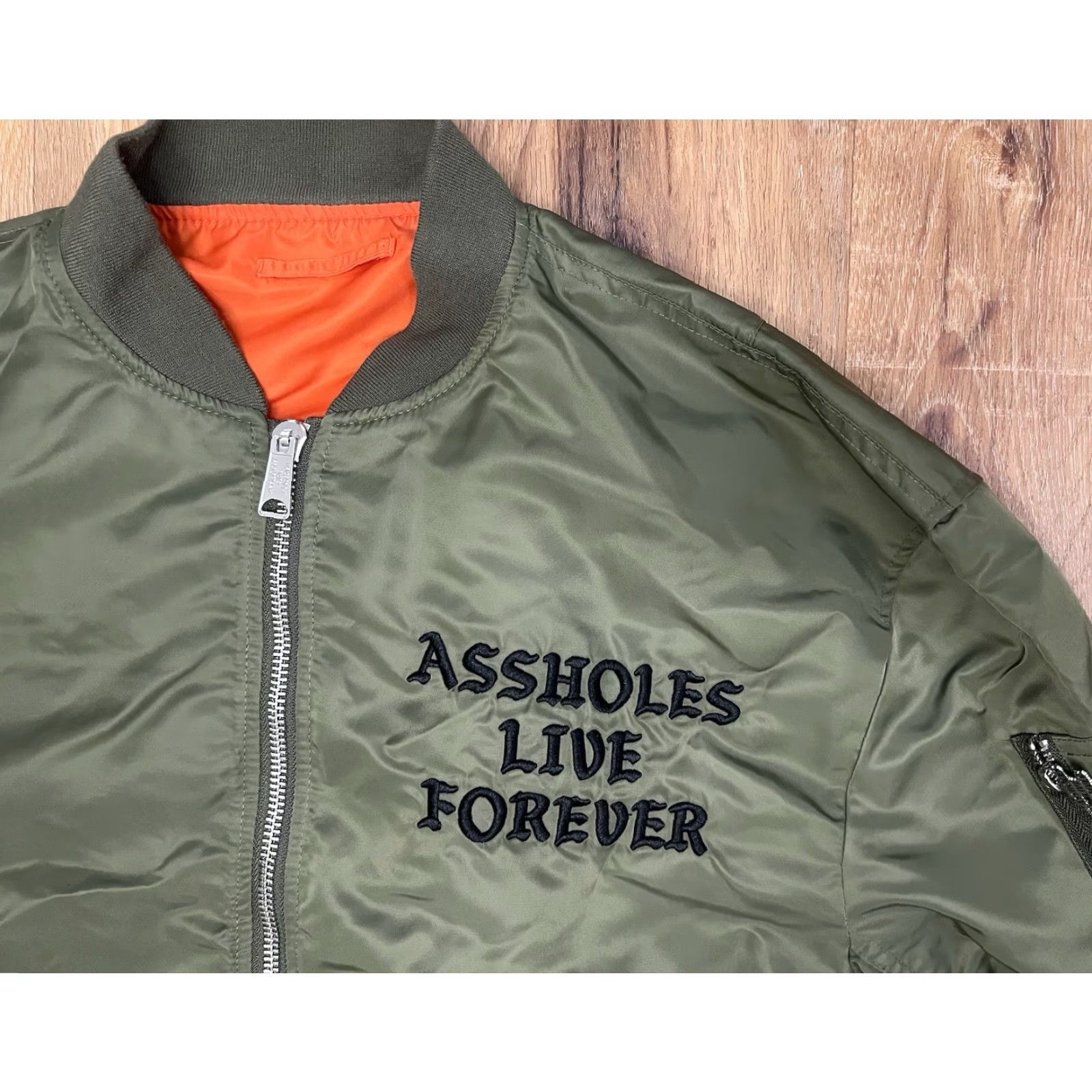 Olive EUC A**holes Live Forever Reversible Bomber Jacket Green/Orange Size M Size US M / EU 48-50 / 2 - 2 Thumbnail