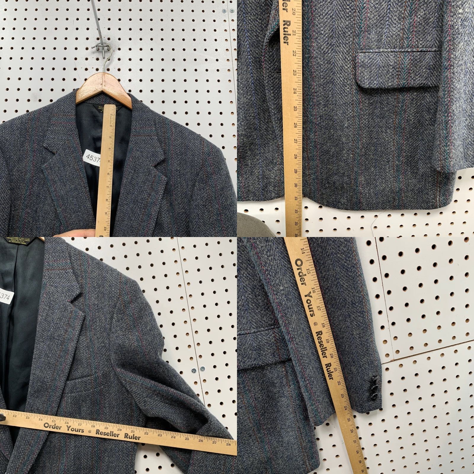 Vintage VINTAGE Eagle 100% Wool Blazer Mens Size 42 Gray Herringbone Striped USA Jacket Blazer Size 42R - 8 Thumbnail