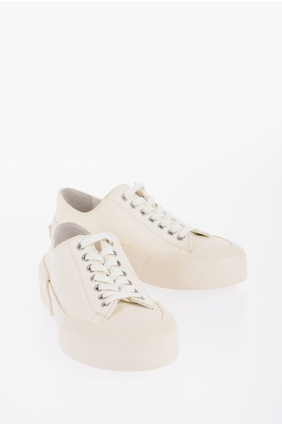 Lace-up Leather Sneakers with Rubber Sole