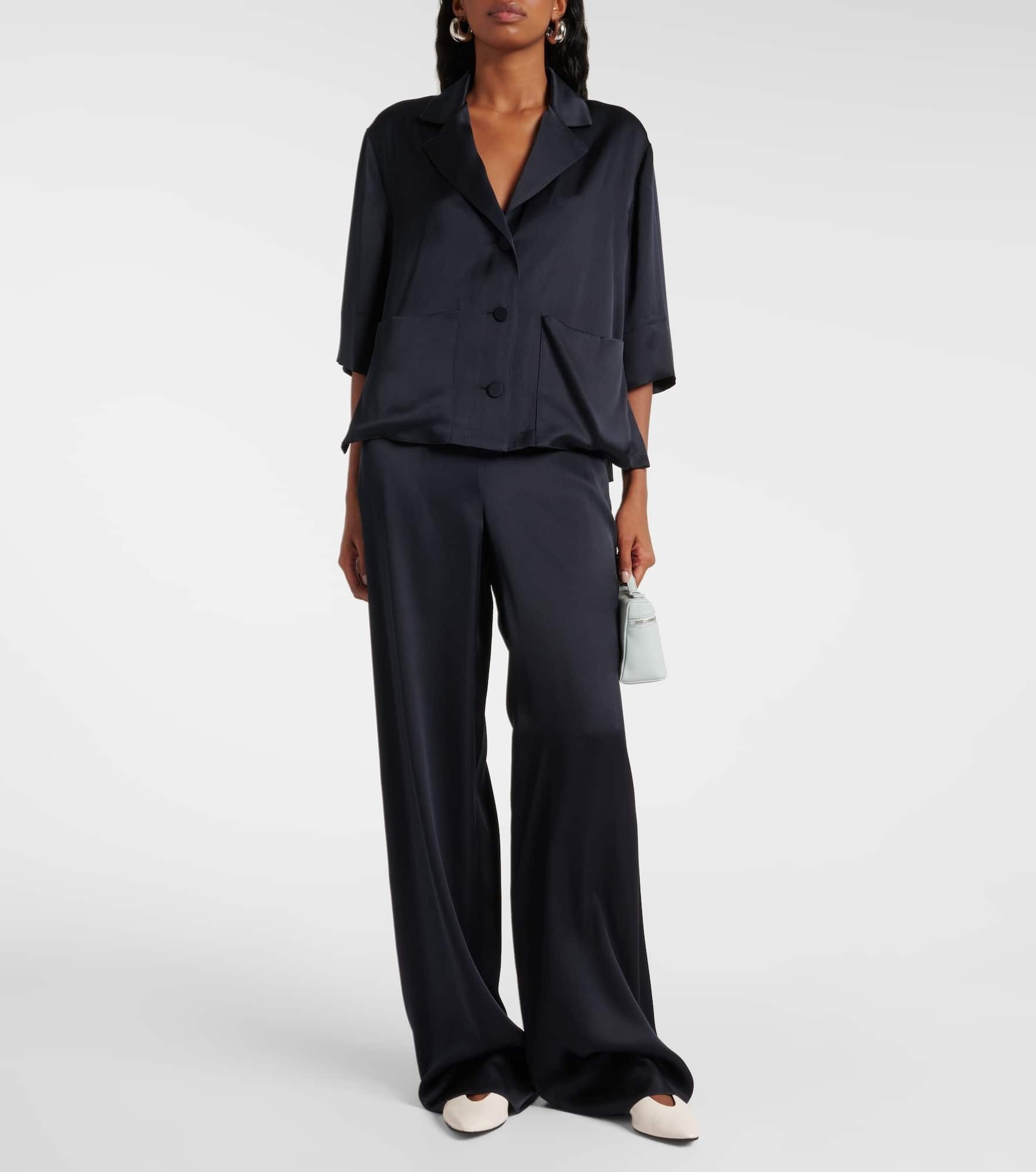Loro Piana o1w1db10825 FAO3369 Jaime Silk Satin Jacket in Navy Blue Size S / US 4 / IT 40 - 2 Thumbnail