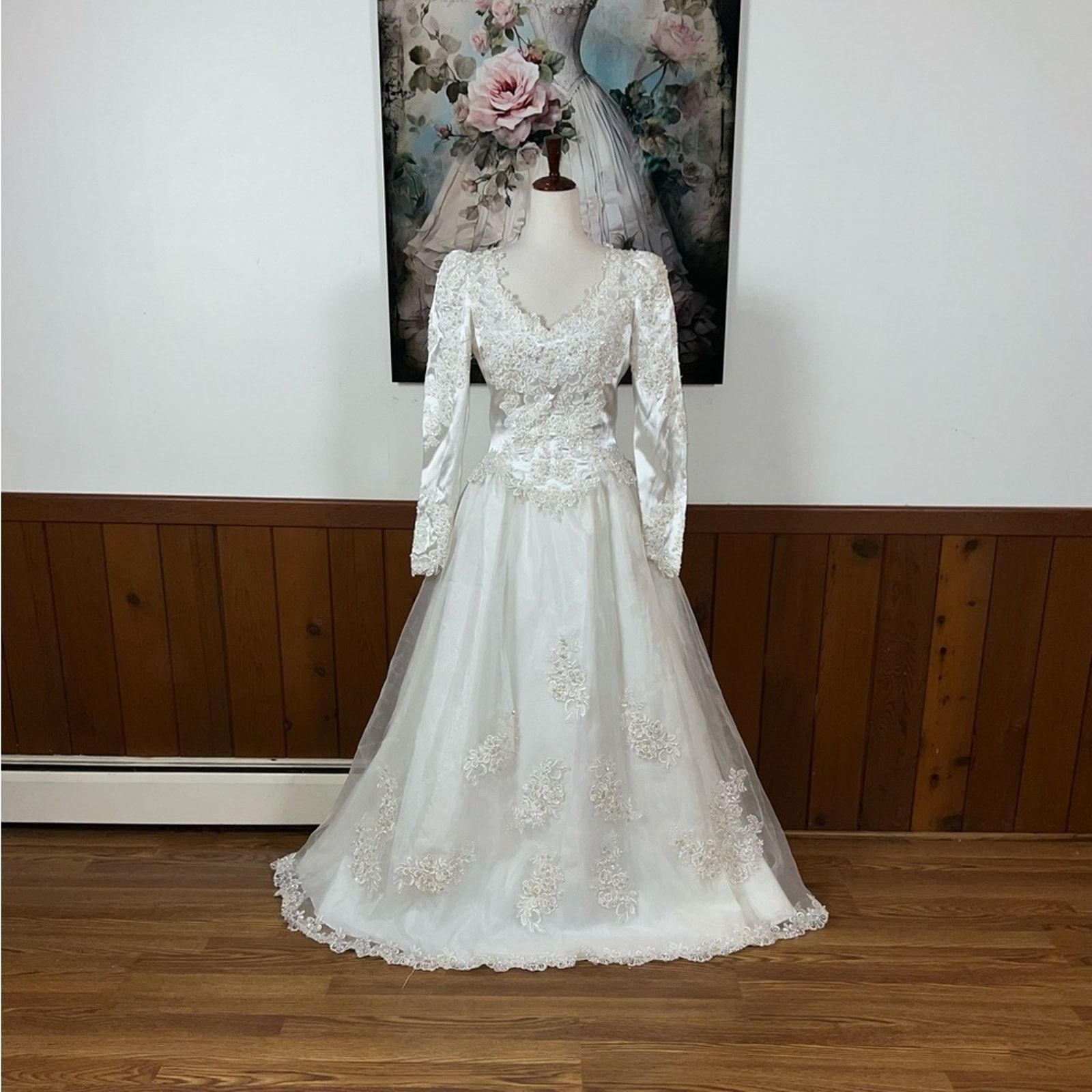 Vintage Beautiful Vintage 90s Organza & Satin Wedding Gown! Size XL / US 12-14 / IT 48-50 - 2 Thumbnail