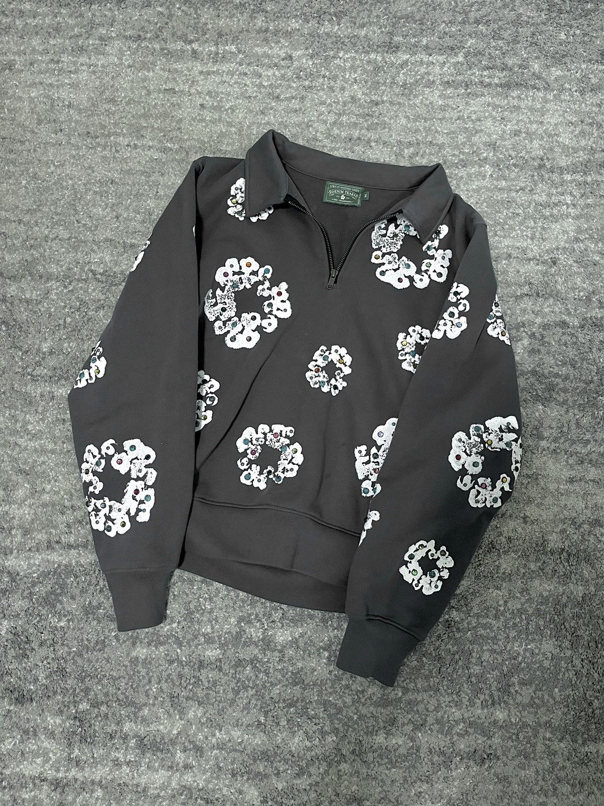 DENIM TEARS Denim Tears Rhinestone Cotton Wreath Half Zip Sweatshirt Grailed